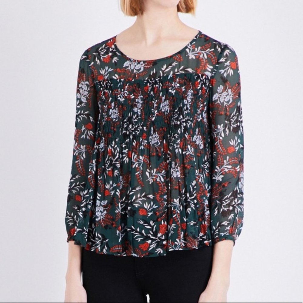 Maje | Lo Fleur Crepe Georgette Sheer Blouse Size 3 / L‎ / 8/10